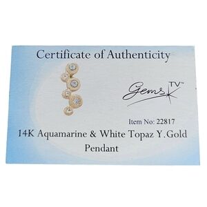 NWOT Aquamarine & White Topaz 14k Yellow Gold Bubble Circle Pendant Necklace